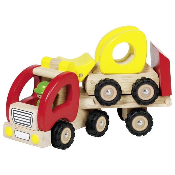 Goki 55963 Camioncino in Legno con Ruspa - Giocattolo per Bambini con Ruote in Gomma