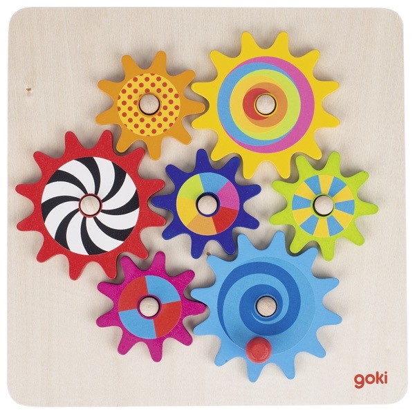 Goki Set di Ingranaggi in Legno - Gioco delle Ruote Dentate, 8 Pezzi, per Bambini dai 3 Anni