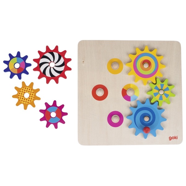 Goki Set di Ingranaggi in Legno - Gioco delle Ruote Dentate, 8 Pezzi, per Bambini dai 3 Anni