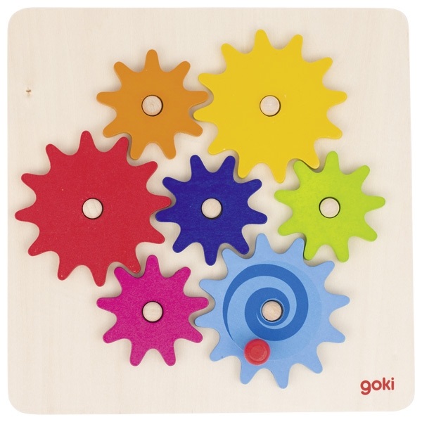 Goki Set di Ingranaggi in Legno - Gioco delle Ruote Dentate, 8 Pezzi, per Bambini dai 3 Anni