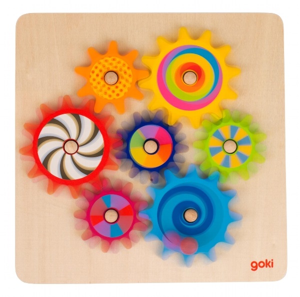 Goki Set di Ingranaggi in Legno - Gioco delle Ruote Dentate, 8 Pezzi, per Bambini dai 3 Anni