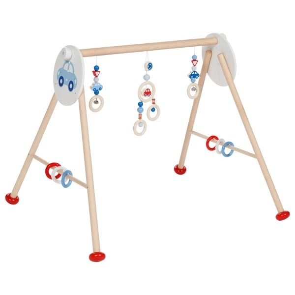 Goki Palestrina per Bebè 65200 - Palestra per Bambini Auto Forme e Colori, Multicolore, 63 x 55 x 53 cm, in Legno con 6 Altezze Regolabili