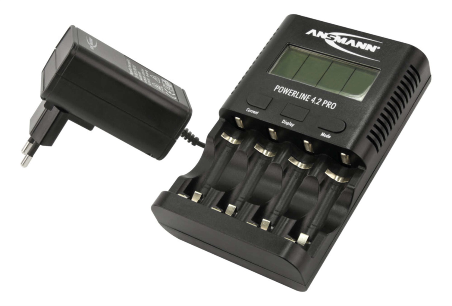 ANSMANN Powerline 4.2 Pro Caricabatterie per 4 batterie AA/AAA NiMH con 5 programmi di ricarica e spegnimento automatico
