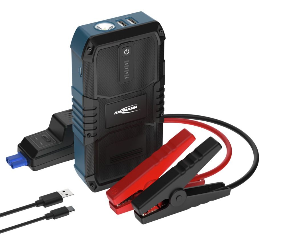 Ansmann Jump Starter 10.0 - Banco di avviamento 1500 A per veicoli a 12V con torcia LED e power bank