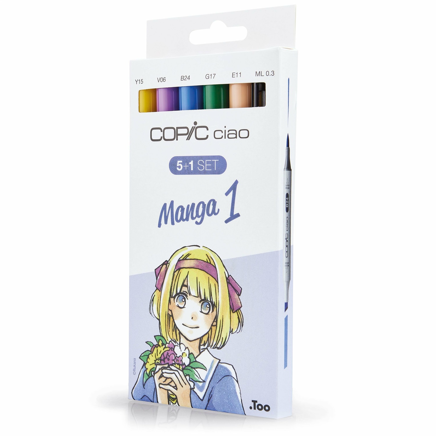 Copic Ciao Set 5 1 Manga 1 - 5 Pennarelli a Base Alcolica con Doppia Punta (Pennello e Scalpello) e 1 Multiliner Nero