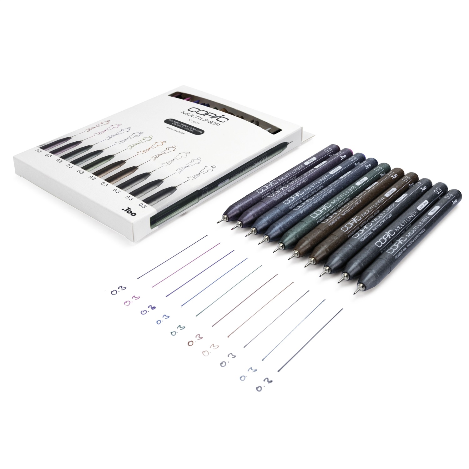 Copic Pennarelli Multicolori Set di 10 - Fine 0,3 mm, Inchiostro Impermeabile e Resistente alla Luce per Arte e Grafica