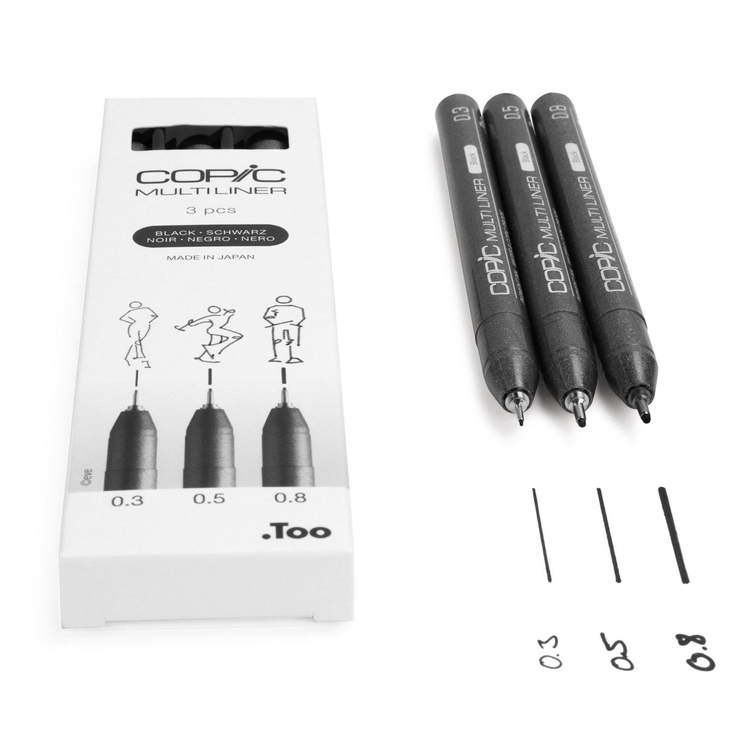 Copic Multiliner Medium Nero - Set da 3 Penne Tecniche per Arte e Grafica, Ideali per Artisti e Designer