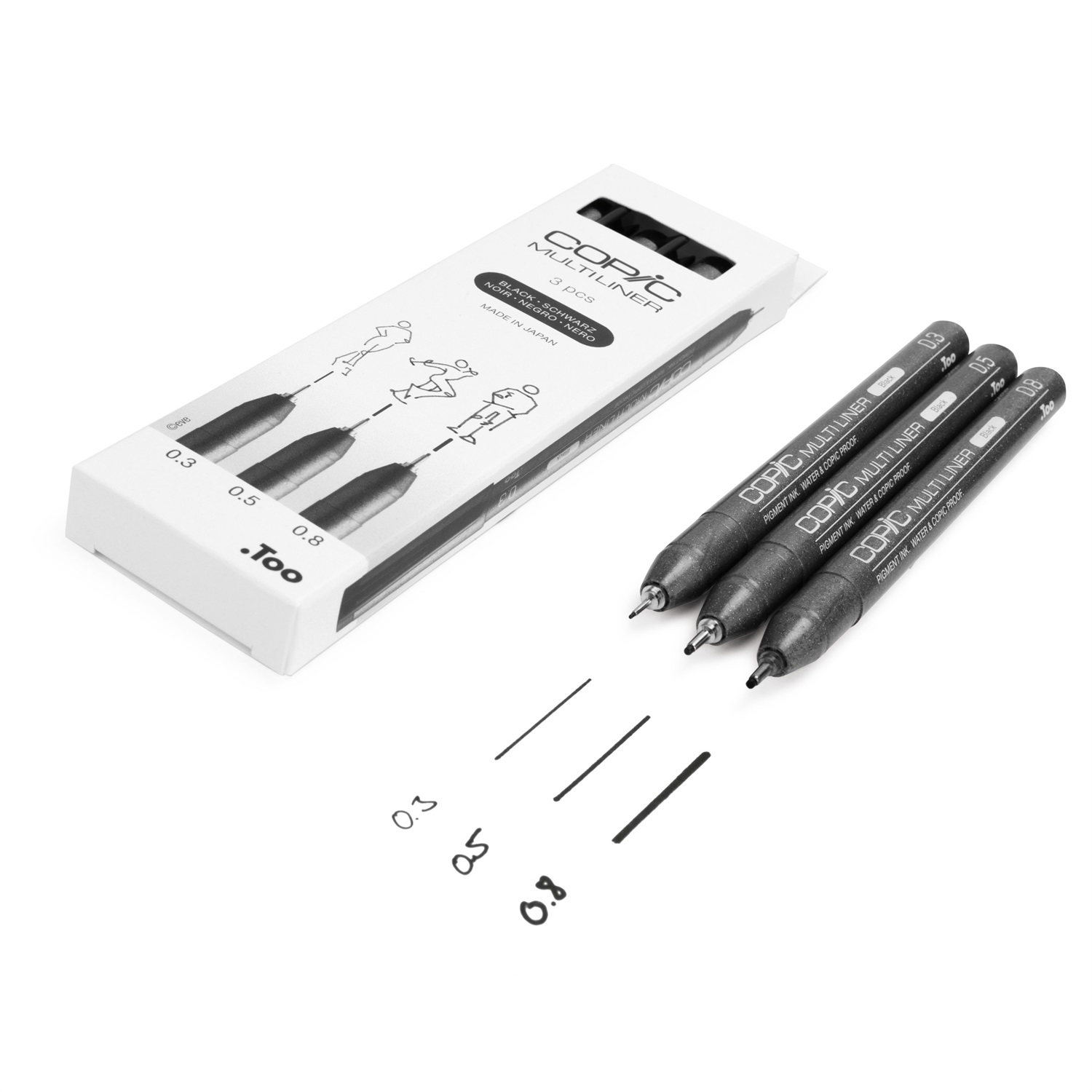Copic Multiliner Medium Nero - Set da 3 Penne Tecniche per Arte e Grafica, Ideali per Artisti e Designer