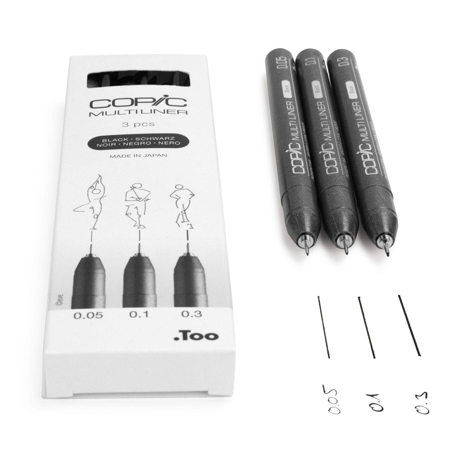 Copic Multiliner Penna Tecnica Fine Nero - Confezione da 3 pz per Arte, Grafica e Design