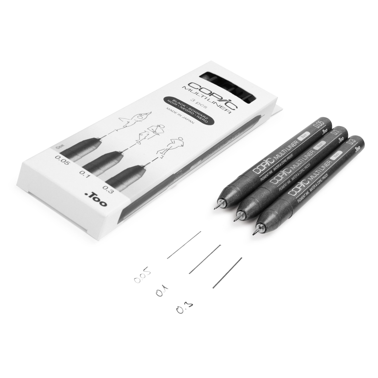 Copic Multiliner Penna Tecnica Fine Nero - Confezione da 3 pz per Arte, Grafica e Design
