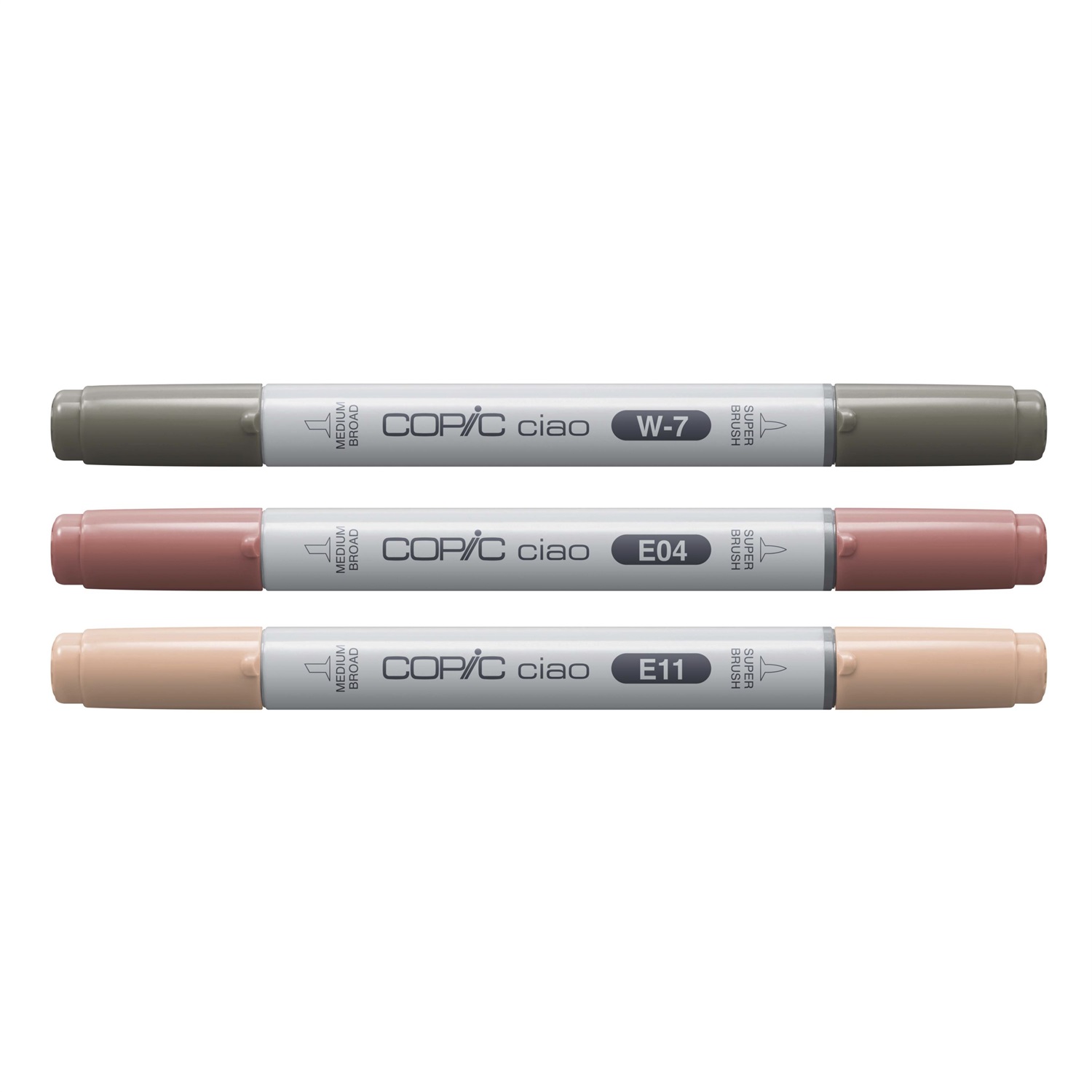 Copic Ciao LAYER & MIX Set di Pennarelli Warm Palette - 3 Colori (W-7, E-04, E-11) con Punta Media e Spazzola