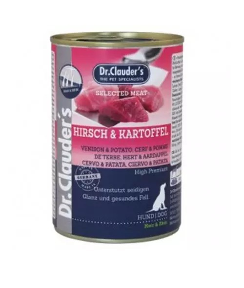 Dr. Clauder's Cibo Umido per Cani con Carne di Cervo e Patate - 400 g, Alta Qualità e Senza Additivi Artificiali