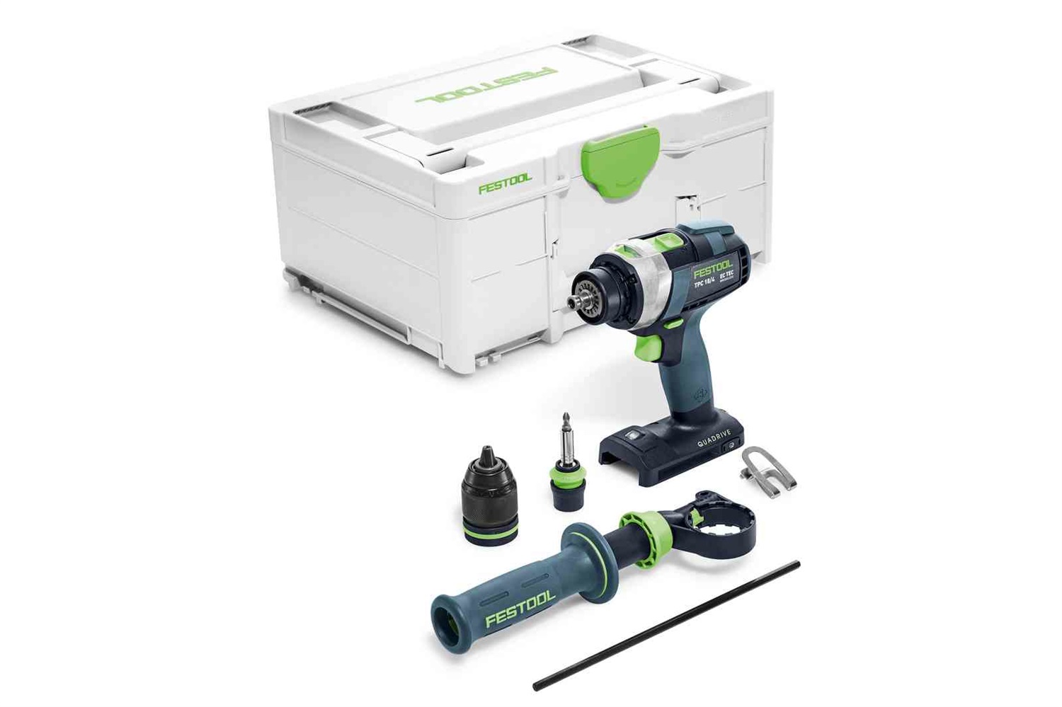 Festool QUADRIVE TPC 18/4 I-Basic - Trapano avvitatore a batteria con percussione 18V, 3600 Giri/min, 1,9 kg