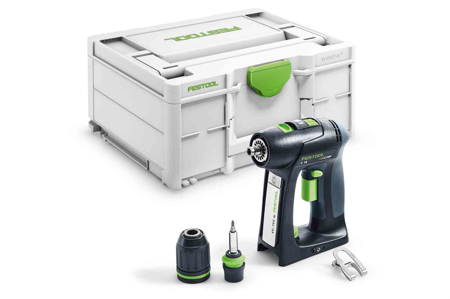 Festool C 18-Basic Trapano Avvitatore a Batteria 18V - 1500 Giri/min, 8 Nm, Senza Chiave, Impugnatura a Pistola, Sistema CENTROTEC, Accessori Inclusi