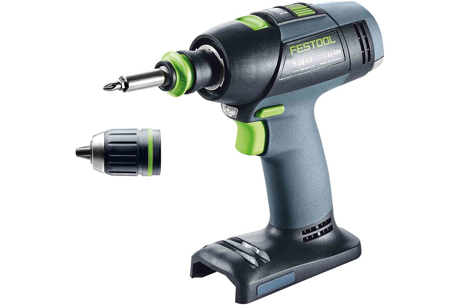 Festool Trapano Avvitatore a Batteria T 18 3-Basic - Nero, Blu, 1500 Giri/min, Cambio Rapido CENTROTEC
