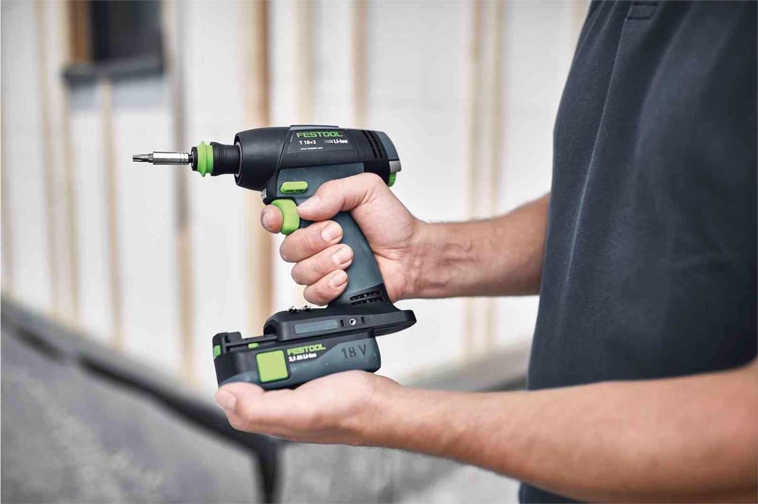 Festool Trapano Avvitatore a Batteria T 18 3-Basic - Nero, Blu, 1500 Giri/min, Cambio Rapido CENTROTEC