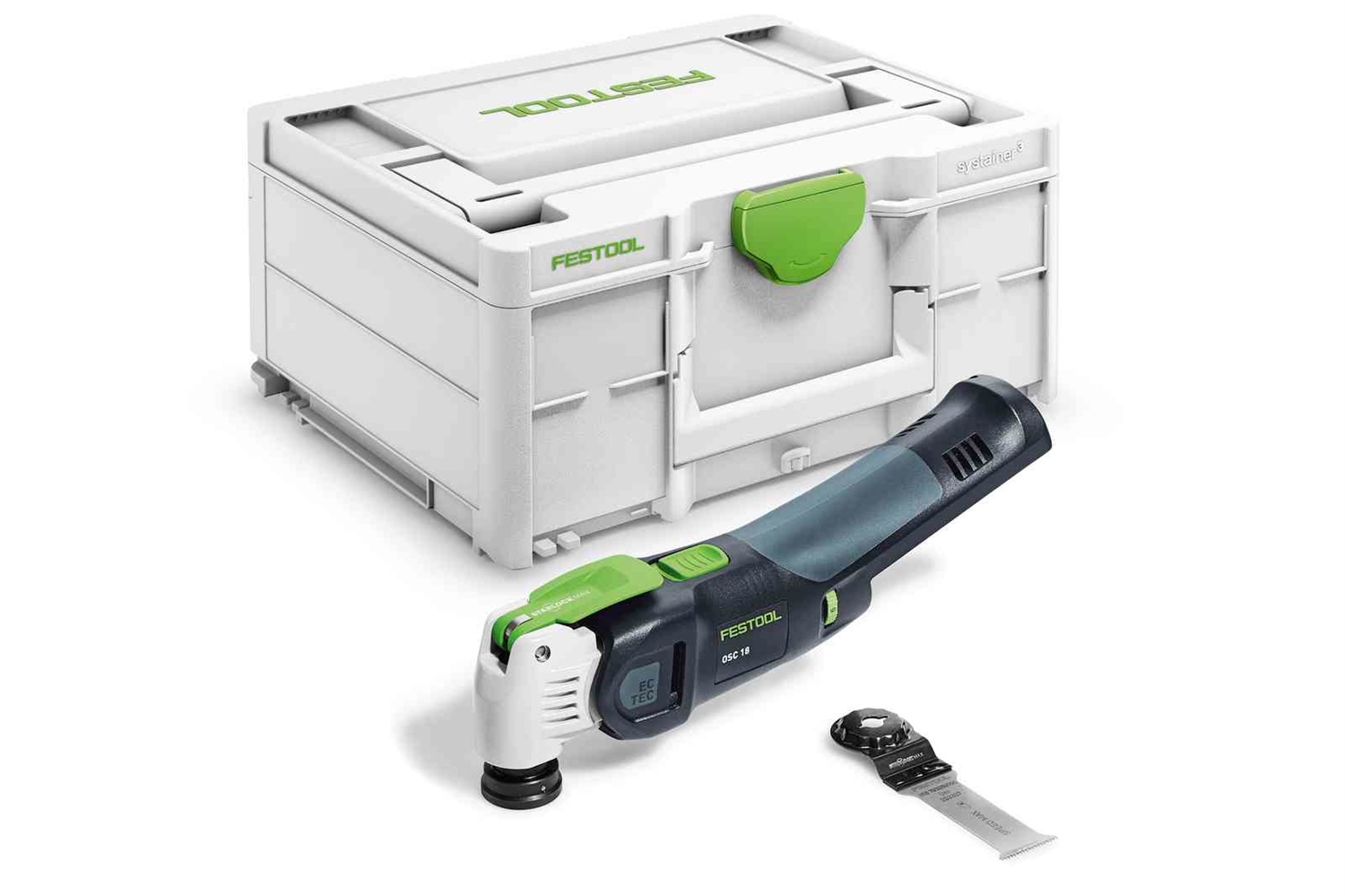 Festool VECTURO OSC 18 E-Basic Utensile Multifunzionale a Batteria 18V, Nero e Blu, Velocità Oscillazione 10000-19500 OPM, Angolo di Oscillazione 2°