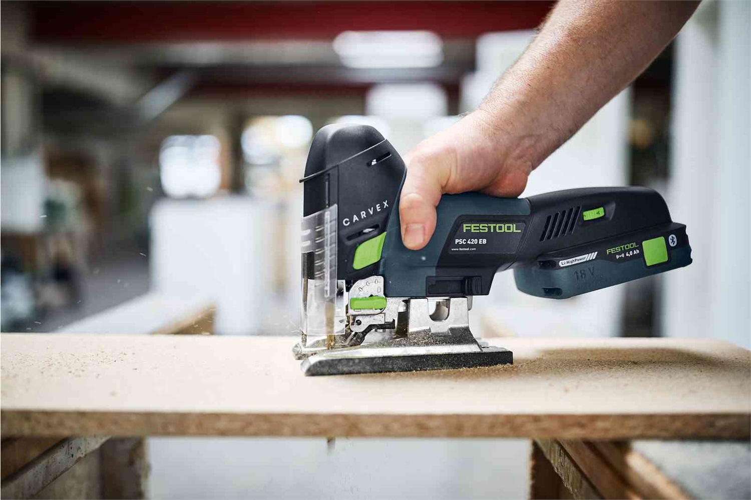 Festool CARVEX PSC 420 EB-Basic Seghetto Alternativo a Batteria 18V Li-Ion con 3800 spm e Capacità di Taglio nel Legno fino a 12 cm