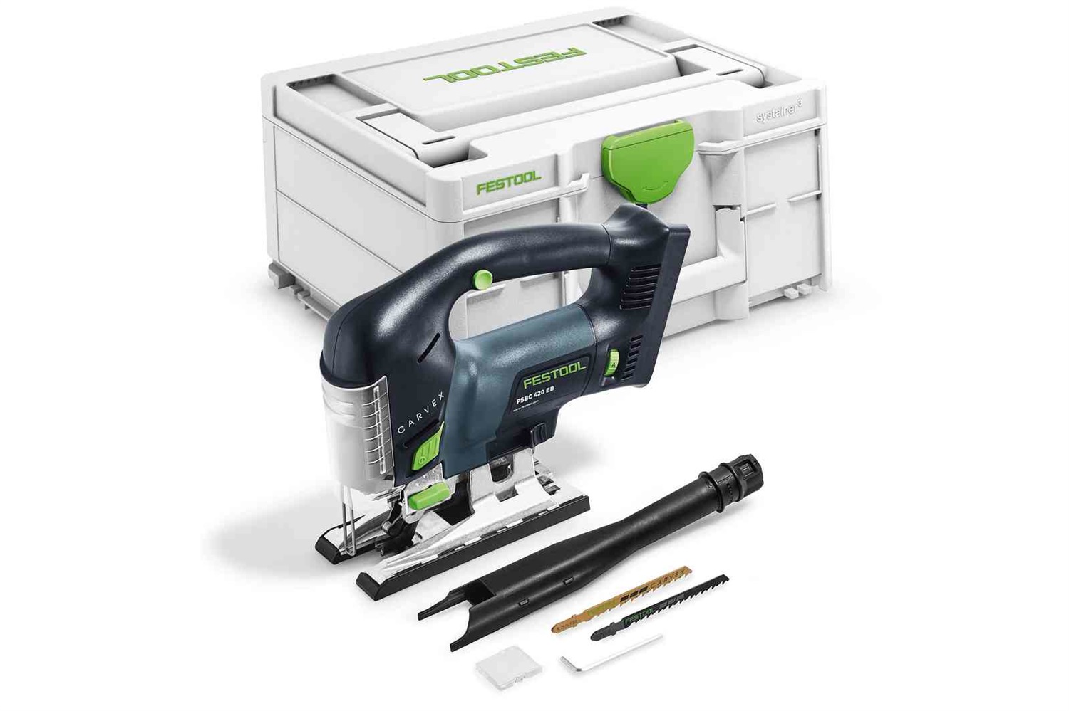 Festool CARVEX PSBC 420 EB-Basic Seghetto Alternativo a Batteria - 3800 spm, 2,3 kg, Capacità di Taglio nel Legno 12 cm, Impugnatura Softgrip