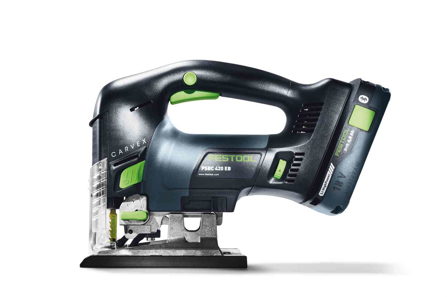 Festool CARVEX PSBC 420 EB-Basic Seghetto Alternativo a Batteria - 3800 spm, 2,3 kg, Capacità di Taglio nel Legno 12 cm, Impugnatura Softgrip