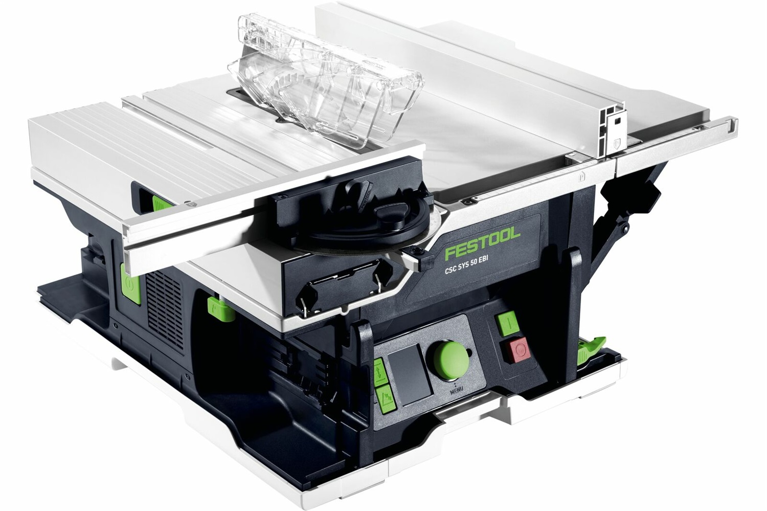 Festool Sega Circolare da Banco a Batteria CSC SYS 50 EBI-Basic - Tagli fino a 450 mm di larghezza, profondità di taglio fino a 48 mm, angoli da -2° a 47°