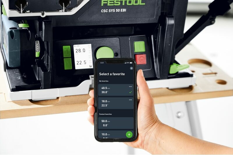 Festool Sega Circolare da Banco a Batteria CSC SYS 50 EBI-Basic - Tagli fino a 450 mm di larghezza, profondità di taglio fino a 48 mm, angoli da -2° a 47°
