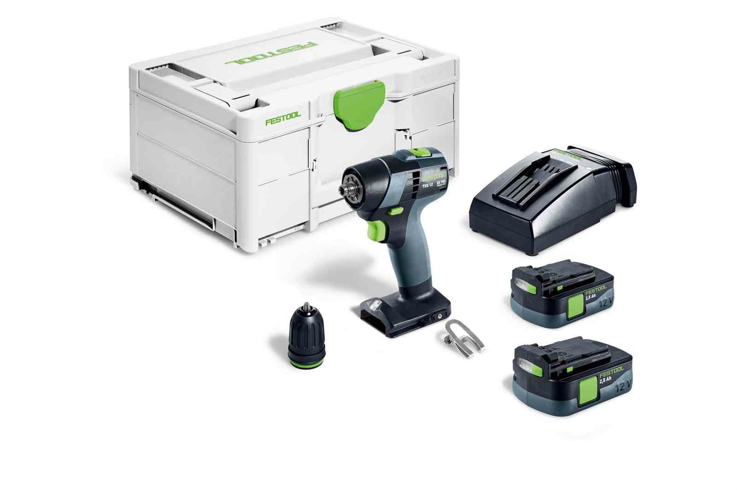 Festool TXS 12 2,5-Plus Trapano Avvitatore a Batteria Professionale con Mandrino da 1-10 mm, 2 Batterie e Valigetta, Coppia 30 Nm, Ergonomico e Compatto
