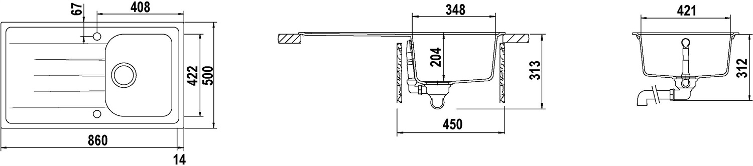 Schock Lithos D100 Lavello Incasso 1 Vasca 86 x 50 cm con Gocciolatoio Reversibile in Cristalite® Antracite