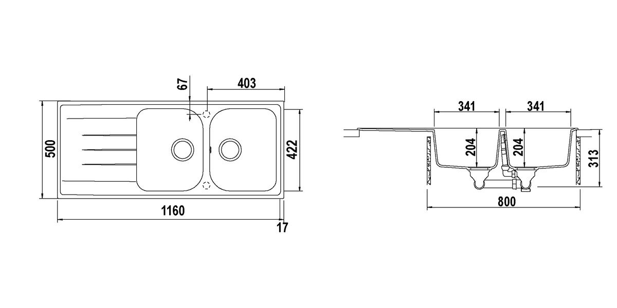 Schock Lithos D200 Lavello 2 Vasche Sopratop/Sottotop 116 x 50 cm con Gocciolatoio Reversibile in Cristalite® Antracite