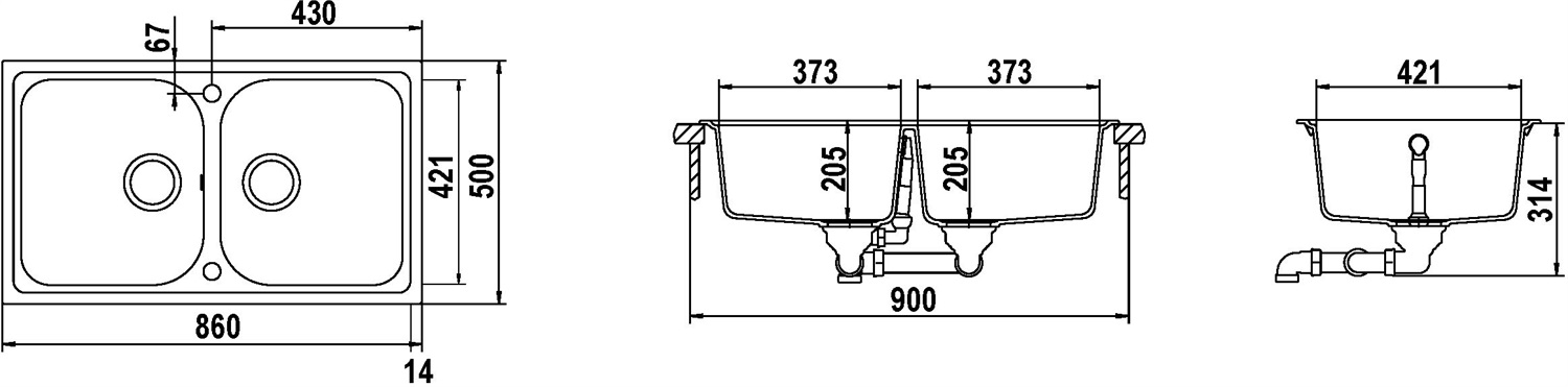 Schock Lithos N200 Lavello 2 Vasche Antracite 86 x 50 cm in Cristalite® - Sopratop/Sottotop