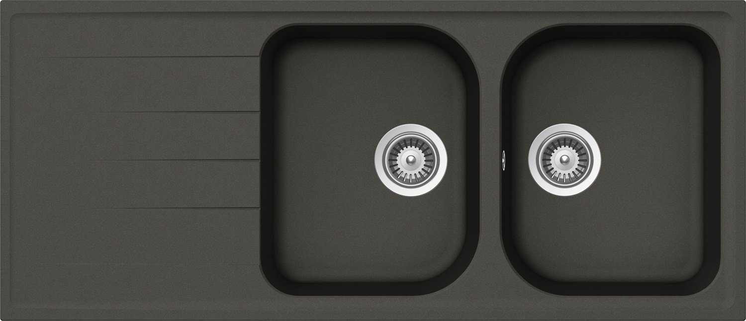 Schock Lithos D200 Lavello 2 Vasche 116 x 50 cm Sopratop/Sottotop con Gocciolatoio Reversibile in Cristalite® - Asphalt
