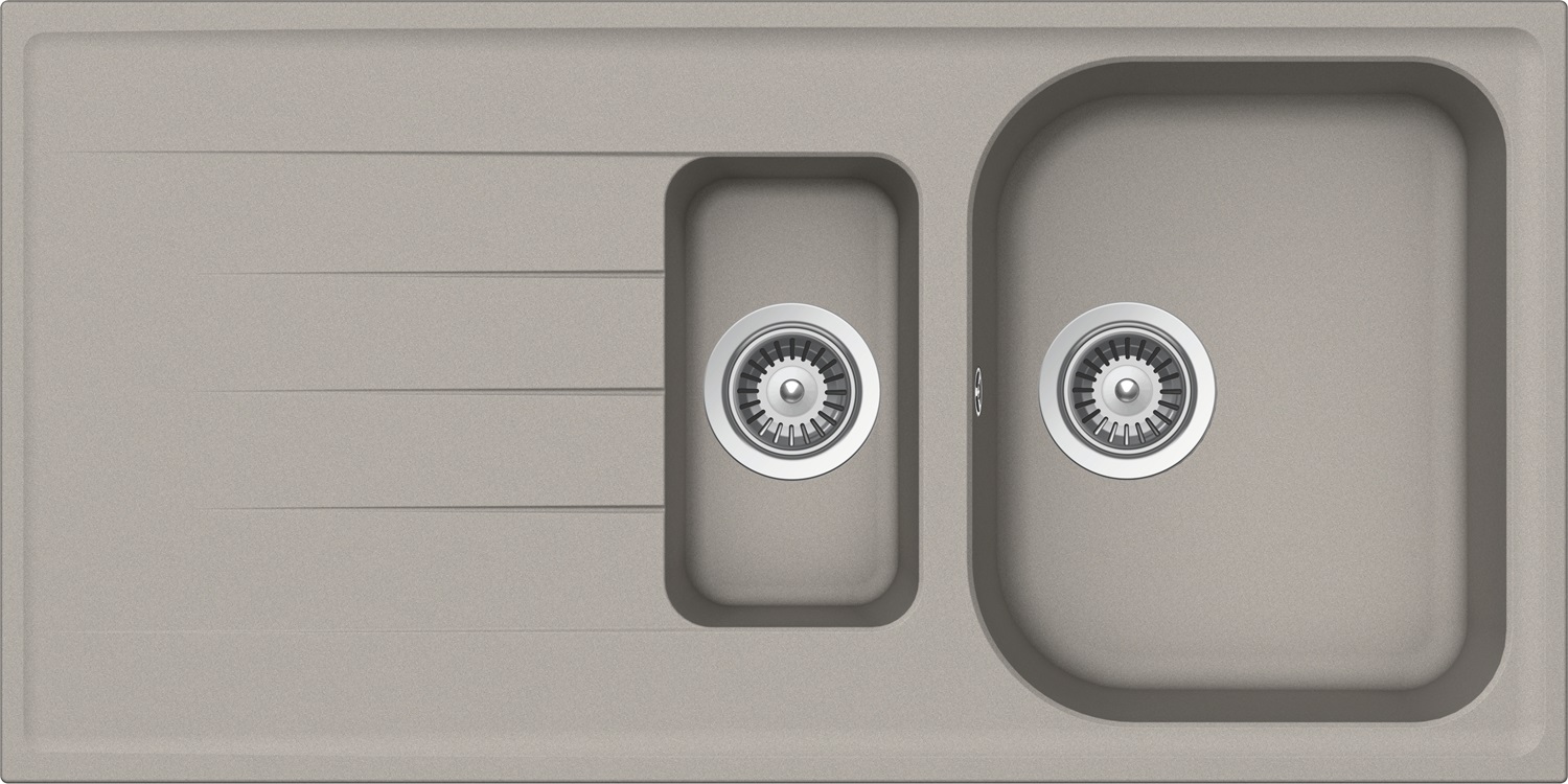 Schock Lithos D150 Lavello 1 vasca e 1/2 in Cristalite® Plus Grigio Tortora 100 x 50 cm con gocciolatoio reversibile