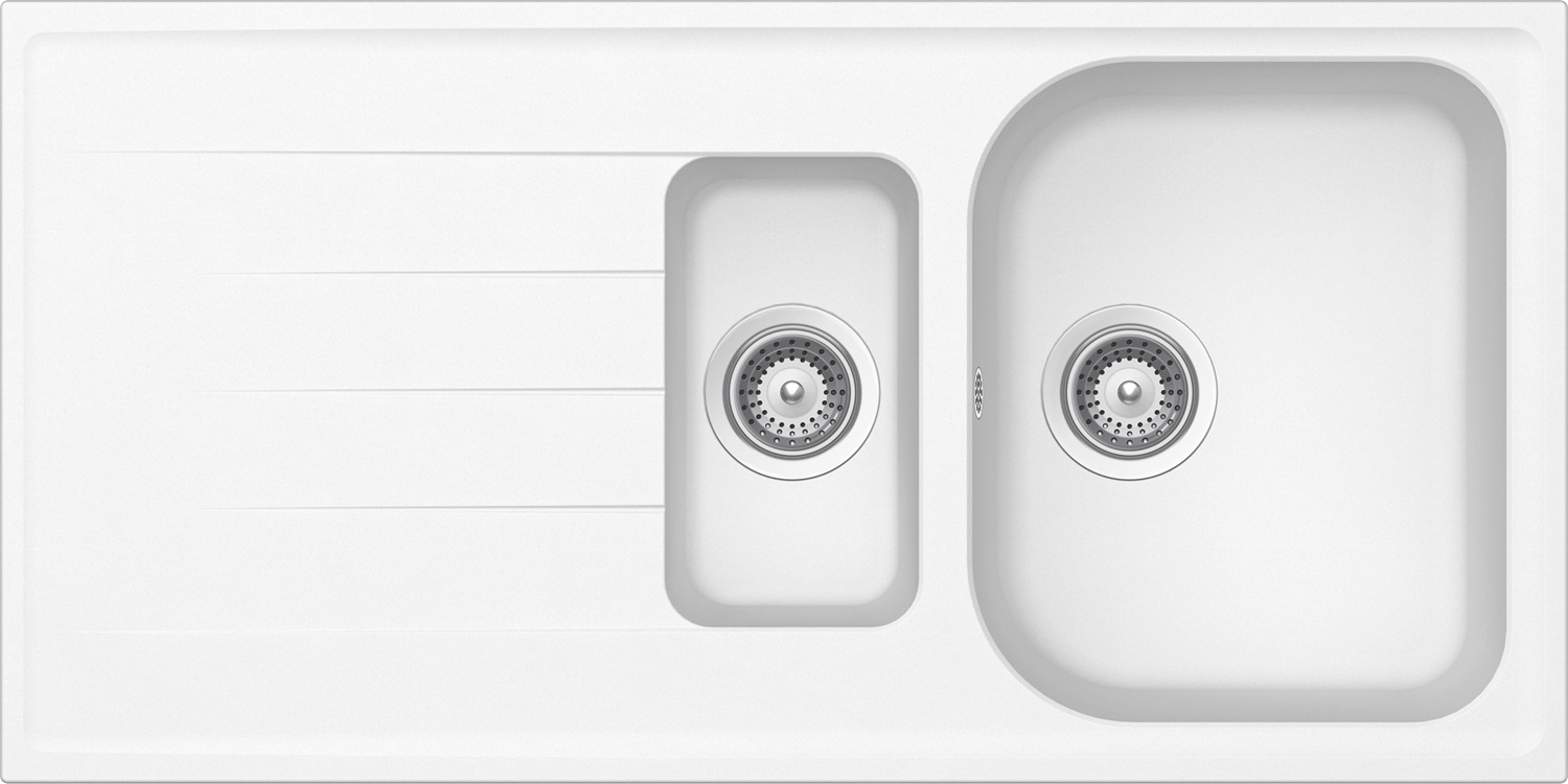 Schock Lithos D150 Lavello 1 Vasca e 1/2 con Gocciolatoio Reversibile, Cristalite® Bianco Assoluto, 1000x500mm