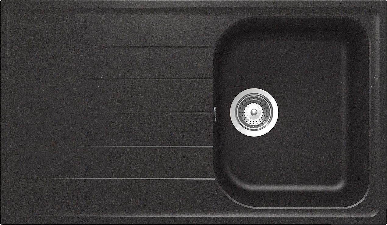 Schock Lithos D100 Lavello 1 Vasca Reversibile con Gocciolatoio, Cristalite®, Nero Assoluto, 860x500 mm