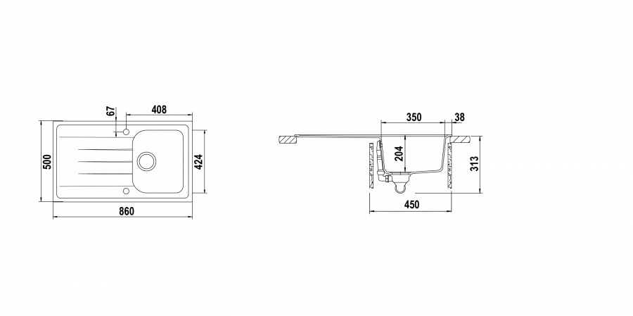 Schock Lithos D100 Lavello Cucina 1 Vasca Reversibile, Gocciolatoio, Cristalite®, Bianco Assoluto, 86x50 cm