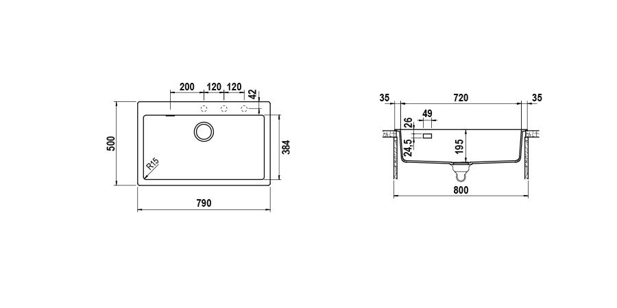 Schock Primus N100XL Lavello 1 Vasca Sopratop/Sottotop in Cristalite® New Aluminia 790 x 500 mm