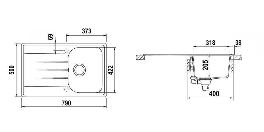 Schock Lithos D100S Lavello 1 Vasca Reversibile Sopratop/Sottotop 79 x 50 cm in Cristalite® Grigio Tortora