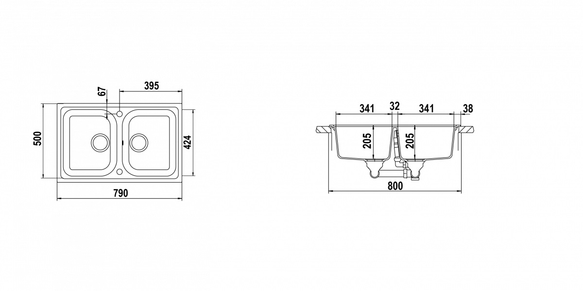 Schock Lithos N200S Lavello 2 Vasche Sopratop/Sottotop 79 x 50 cm in Cristalite® Grigio Tortora