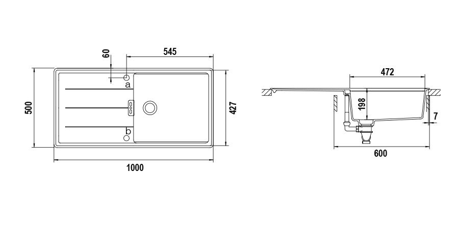 Schock Tia D100L Lavello 1 Vasca Reversibile Sopratop/Sottotop 100 x 50 cm in Cristadur® Premium Silverstone