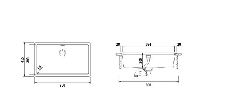 Schock Galaxy N100XL Lavello 1 Vasca Sopratop 750 x 456 mm in Cristadur® Premium Silverstone