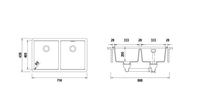 Schock Galaxy N200 Lavello 2 Vasche Sopratop/Sottotop 750x456 mm in Cristadur® Premium Silverstone
