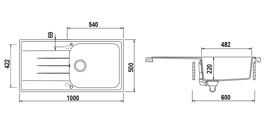 Schock Lithos D100L Lavello 1 Vasca Reversibile Sopratop/Sottotop 100 x 50 cm in Cristalite® Bianco Assoluto