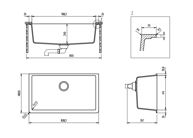 Schock Solido N100XL Lavello 1 Vasca Sopratop/Sottotop in Cristalite® Nero Assoluto - 838,2 x 469,5 mm