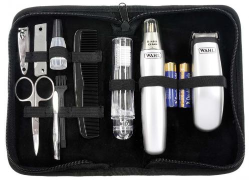 Wahl 9962-1816 Travel Kit Argento - Regolabarba e Tagliapeli con Batteria Stilo AA e 12 Accessori