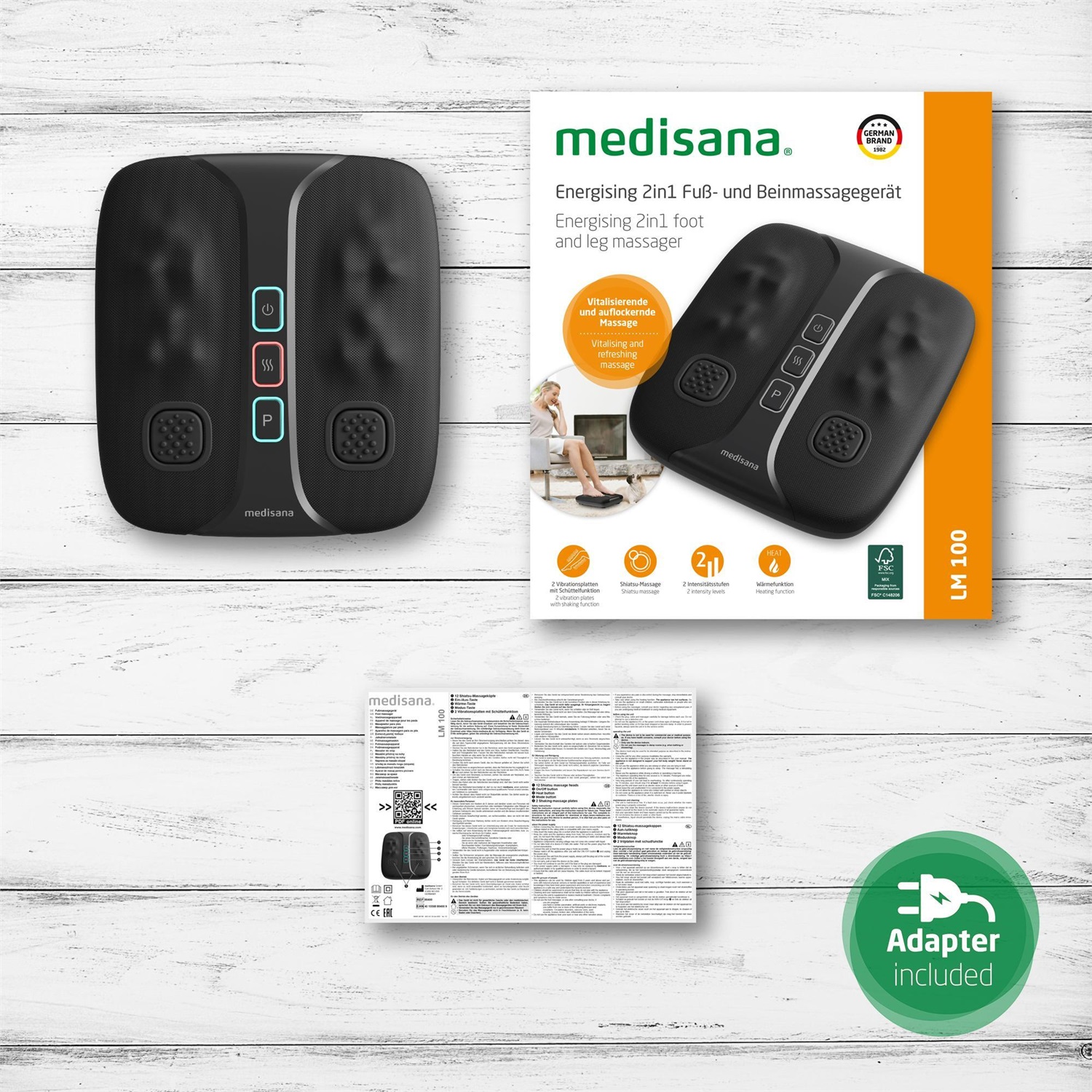 Medisana LM 100 Massaggiatore per Piedi e Gambe - Massaggio Shiatsu, Funzione Scuotente, Calore e 2 Piastre Vibranti