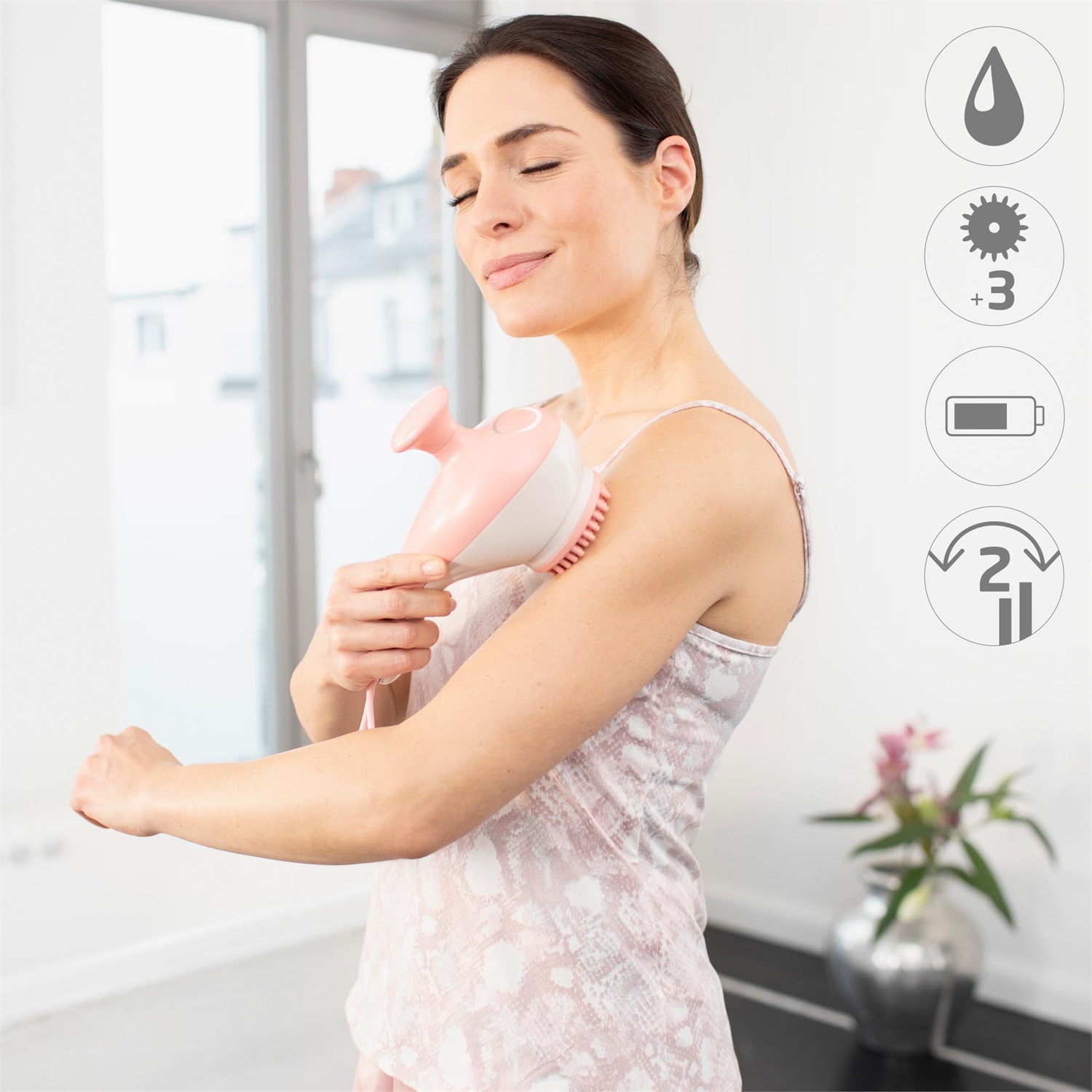 Medisana AC 950 Massaggiatore Anticellulite - 3 Accessori, Automassaggio con 3 Rulli Rotanti, 2 Intensità, Senza Filo e Batteria Ricaricabile, Rose Gold e Bianco