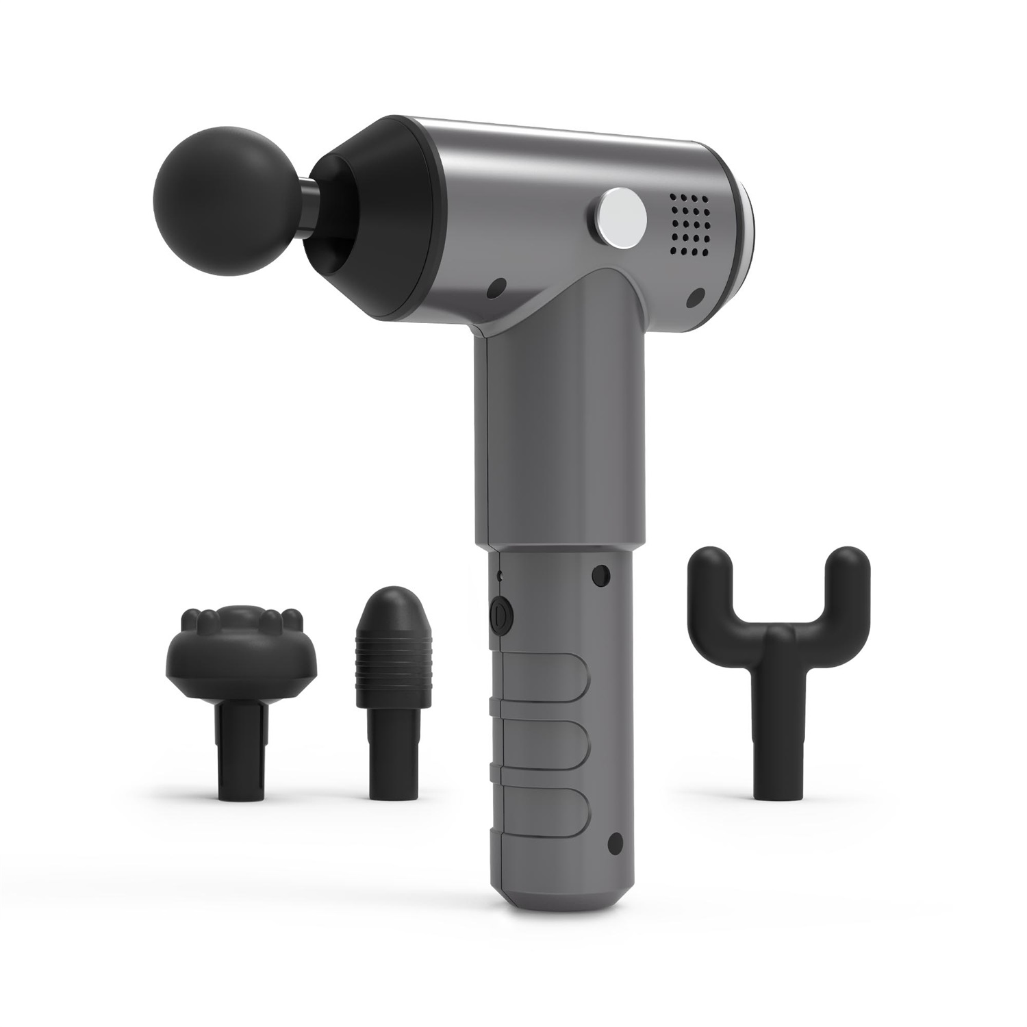 Medisana MG 500 Pro - Pistola per Massaggio con 3 Livelli di Vibrazione e 4 Testine Intercambiabili, Nero e Grigio