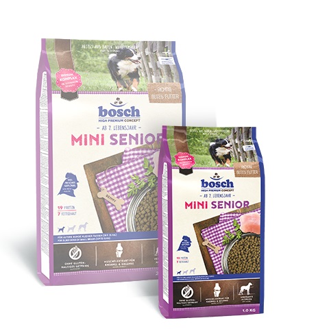 BOSCH Mini Senior 1 kg - Alimento secco per cani anziani di piccole razze (fino a 15 kg), senza grano, ricco di fibre e con basso contenuto di proteine e grassi