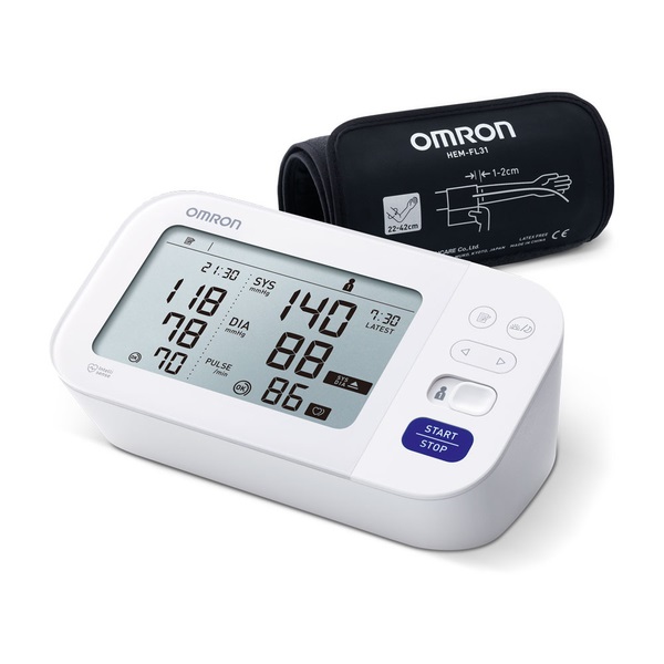 Omron M6 Comfort Sfigmomanometro da Braccio Automatico con Display LCD, Rilevamento Fibrillazione Atriale, Memoria per 2 Utenti e 100 Valori per Utente