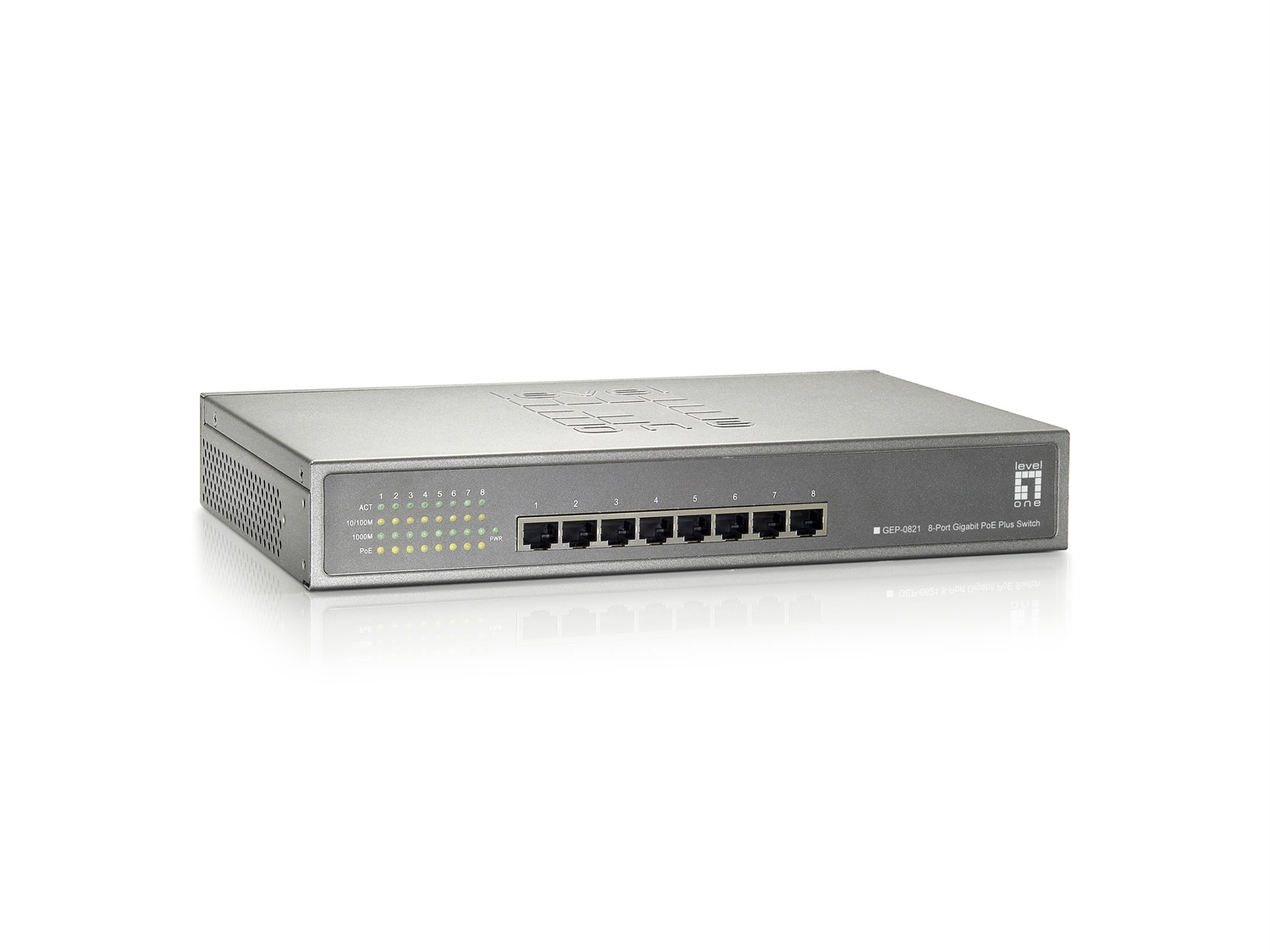LevelOne GEP-0821 Switch di Rete Gigabit Ethernet 8 Porte (10/100/1000) con Supporto Power over Ethernet (PoE) - Grigio